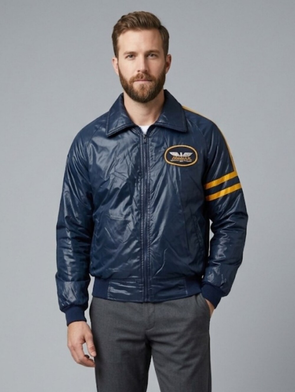 Vintage Fenwick Fishing Pole Jacket Crown of California Brand Men's Large Navy